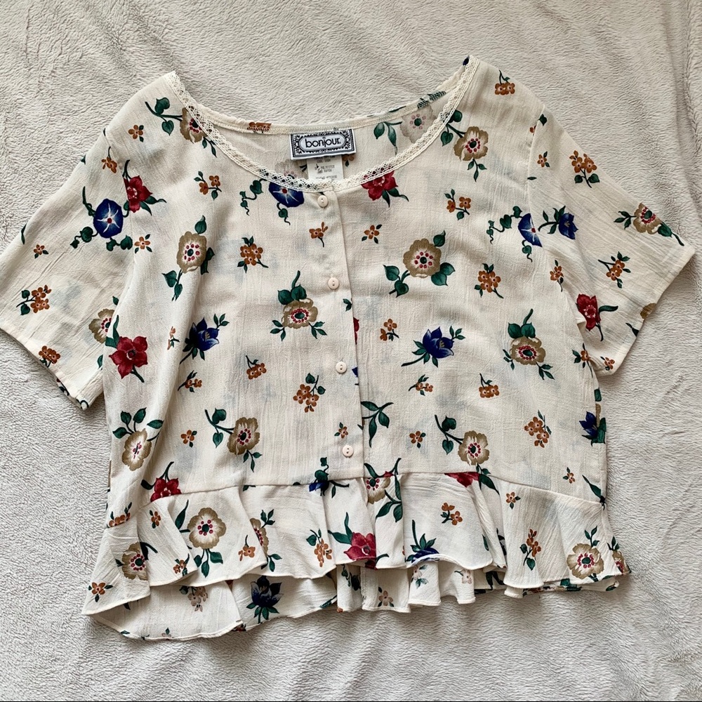 ❌SOLD❌Vintage Bonjour Button Up Blouse